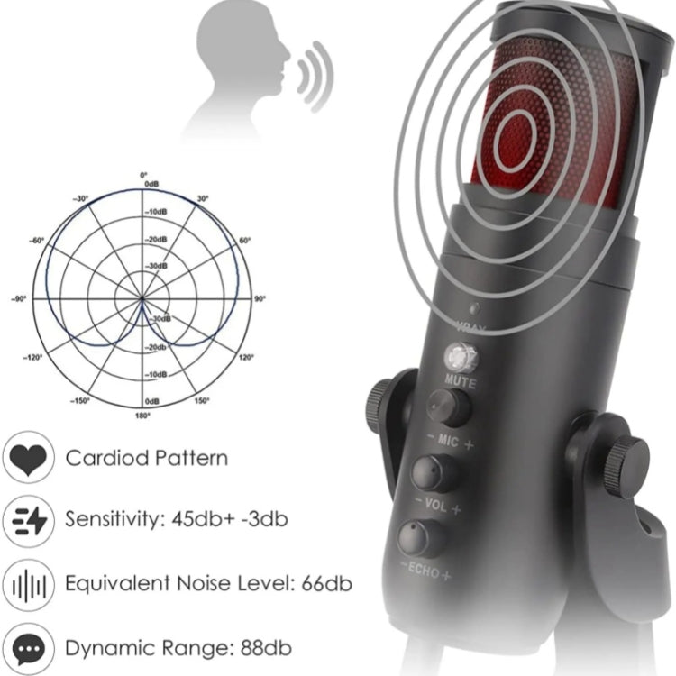 Microfono condensatore USB con luce RGB e controllo volume