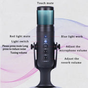 Microfono condensatore USB con luce RGB e controllo volume