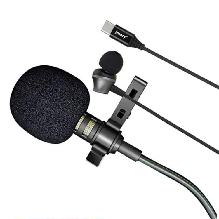 JMARY MC-R6 Microfono lavalier con cavo di tipo C con porta e auricolare in-ear, lunghezza: 3 m, MC-R6