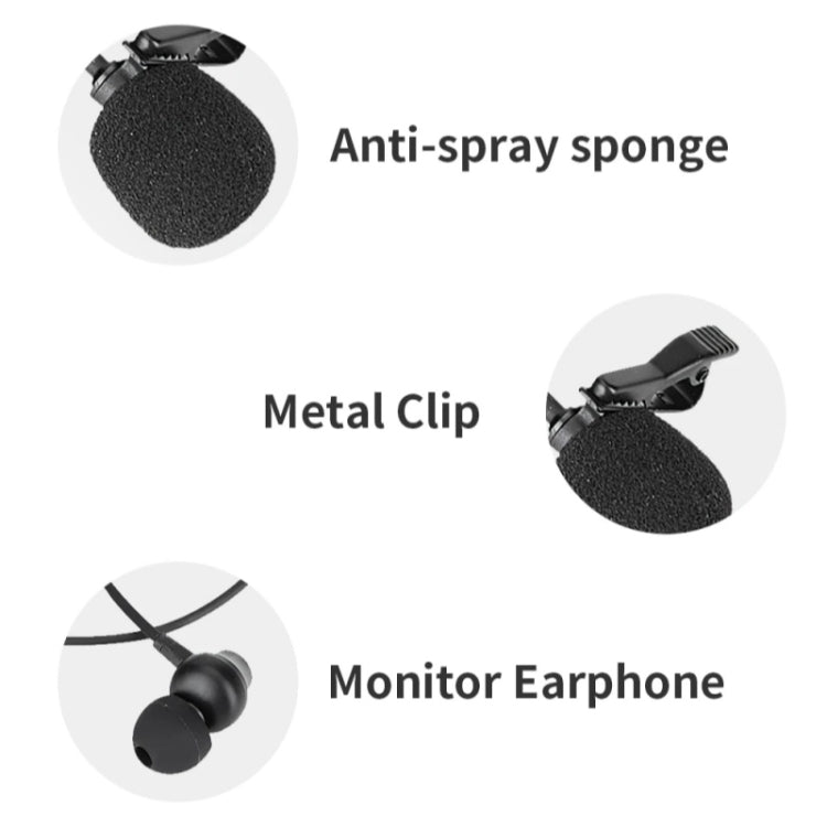 JMARY MC-R6 Microfono lavalier con cavo di tipo C con porta e auricolare in-ear, lunghezza: 3 m, MC-R6