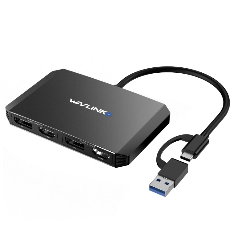 WAVLINK WL-UG69DH2 Splitter adattatore DisplayPort da USB+Tipo C a doppio monitor HD 4K, WL-UG69DH2