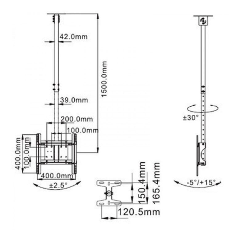 Supporto TV telescopico da soffitto per TV 32-65 pollici