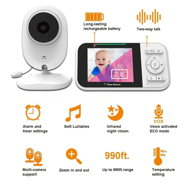 218 Videocamera di sicurezza per bambini vocale bidirezionale con rilevamento della temperatura Monitor per bambini LCD da 2,8 pollici, 218