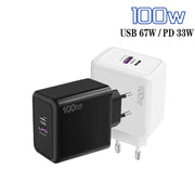 USB 67W / Type-C PD 33W Caricatore per telefono cellulare con protocollo completo a ricarica super veloce, presa EU, EU Plug