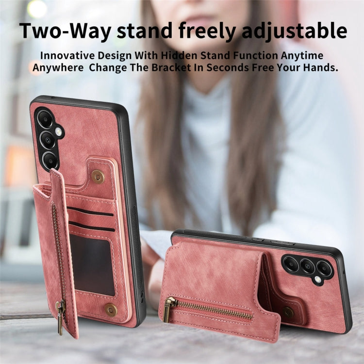 Custodia per telefono posteriore con cerniera in pelle retrò, For Samsung Galaxy S23 FE 5G, For Samsung Galaxy M14, For Samsung Galaxy A24, For Samsung Galaxy A34 5G