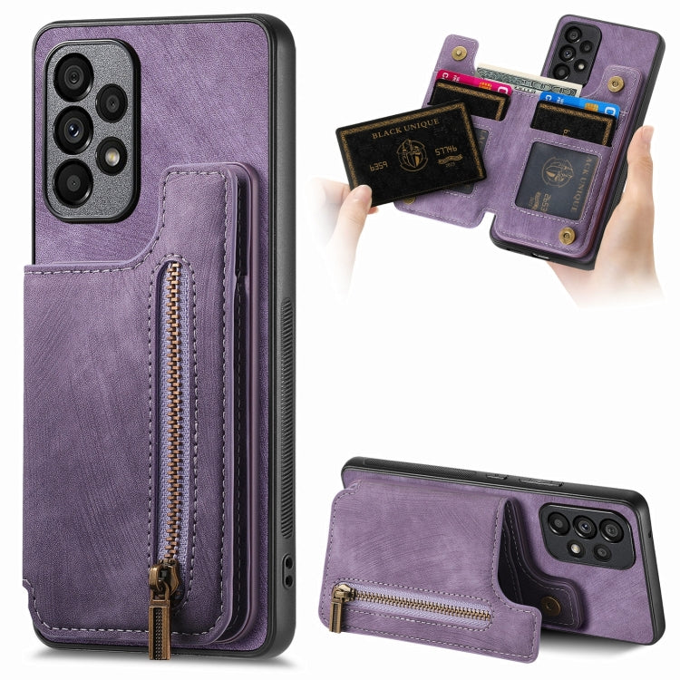 Custodia per telefono posteriore con cerniera in pelle retrò, For Samsung Galaxy A73 5G, For Samsung Galaxy A33 5G, For Samsung Galaxy A13 4G, For Samsung Galaxy M32 4G