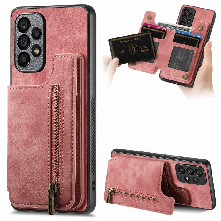 Custodia per telefono posteriore con cerniera in pelle retrò, For Samsung Galaxy A73 5G, For Samsung Galaxy A33 5G, For Samsung Galaxy A13 4G, For Samsung Galaxy M32 4G
