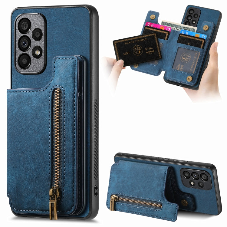 Custodia per telefono posteriore con cerniera in pelle retrò, For Samsung Galaxy A73 5G, For Samsung Galaxy A33 5G, For Samsung Galaxy A13 4G, For Samsung Galaxy M32 4G