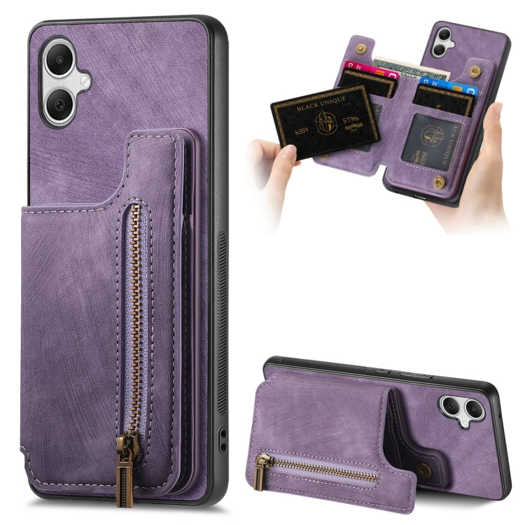 Custodia per telefono posteriore con cerniera in pelle retrò, For Samsung Galaxy A54 5G, For Samsung Galaxy A04 4G, For Samsung Galaxy M53 5G, For Samsung Galaxy M33