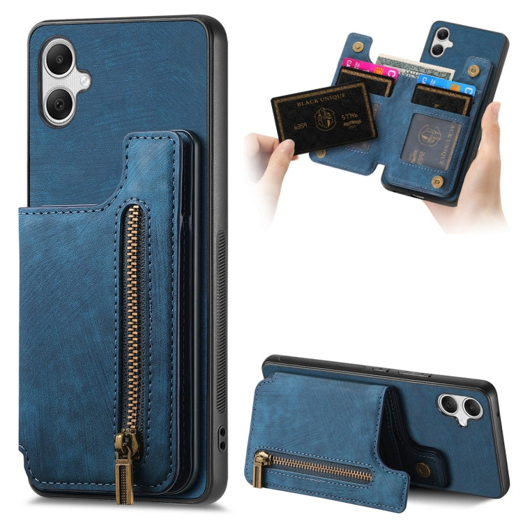 Custodia per telefono posteriore con cerniera in pelle retrò, For Samsung Galaxy A54 5G, For Samsung Galaxy A04 4G, For Samsung Galaxy M53 5G, For Samsung Galaxy M33