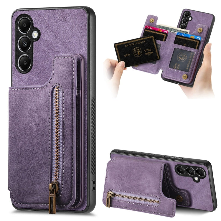 Custodia per telefono posteriore con cerniera in pelle retrò, For Samsung Galaxy M15, For Samsung Galaxy A55 5G, For Samsung Galaxy A35 5G, For Samsung Galaxy A25 5G