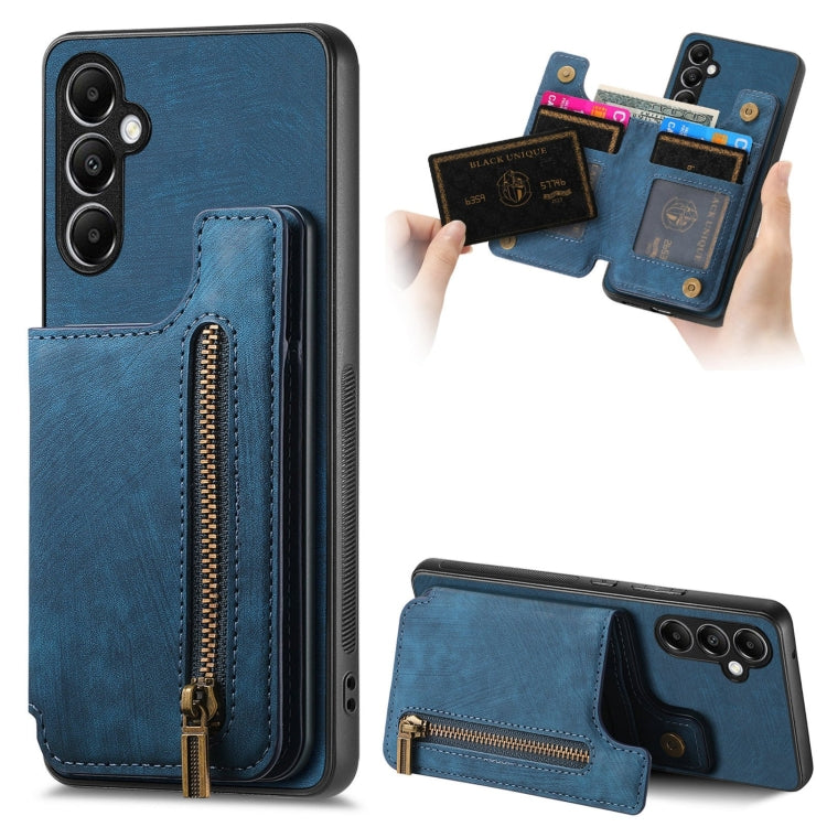Custodia per telefono posteriore con cerniera in pelle retrò, For Samsung Galaxy M15, For Samsung Galaxy A55 5G, For Samsung Galaxy A35 5G, For Samsung Galaxy A25 5G