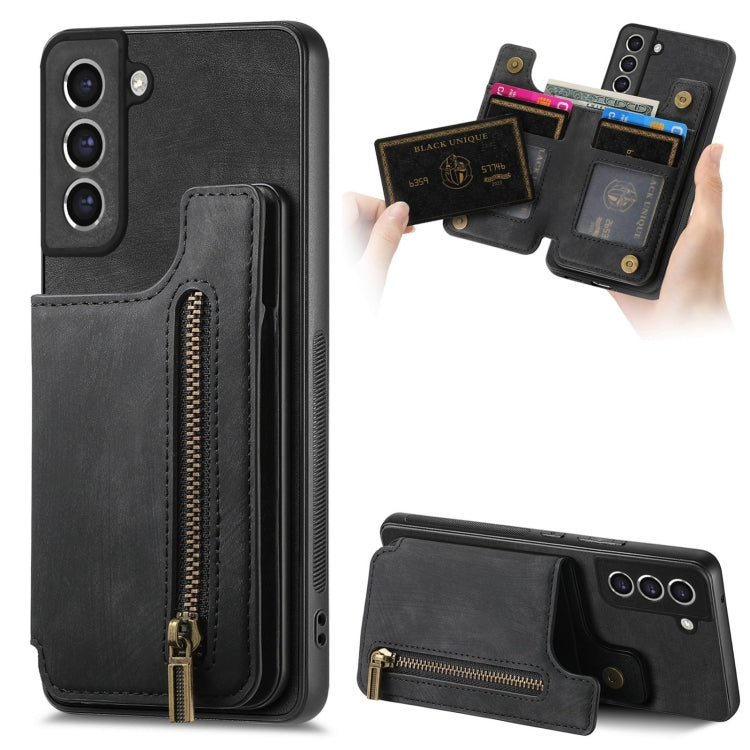 Custodia per telefono posteriore con cerniera in pelle retrò, For Samsung Galaxy S21 5G, For Samsung Galaxy A31, For Samsung Galaxy A71, For Samsung Galaxy A51