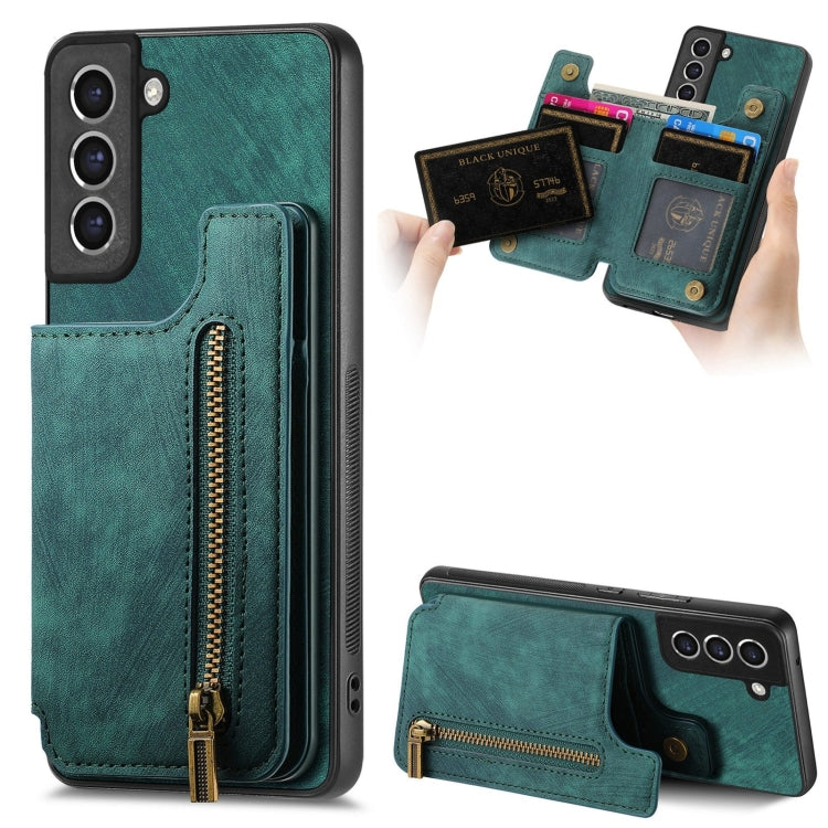Custodia per telefono posteriore con cerniera in pelle retrò, For Samsung Galaxy S21 5G, For Samsung Galaxy A31, For Samsung Galaxy A71, For Samsung Galaxy A51
