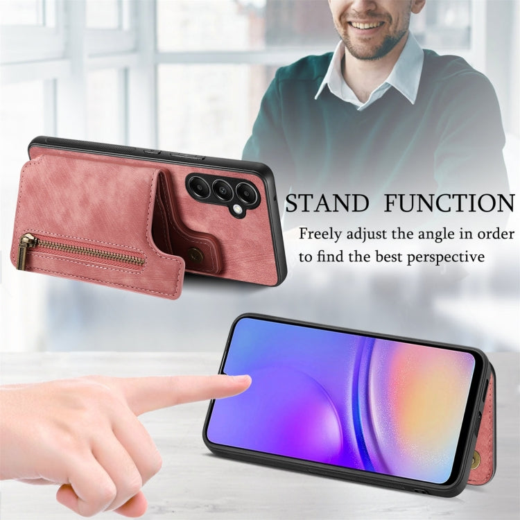 Custodia per telefono posteriore con cerniera in pelle retrò, For Samsung Galaxy M15, For Samsung Galaxy A55 5G, For Samsung Galaxy A35 5G, For Samsung Galaxy A25 5G