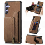 Custodia per telefono posteriore con cerniera in pelle retrò, For Samsung Galaxy A36, For Samsung Galaxy S25 5G, For Samsung Galaxy S25+ 5G, For Samsung Galaxy S25 Ultra 5G