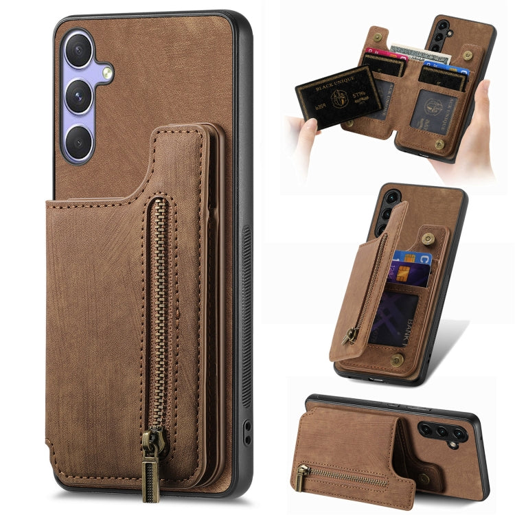 Custodia per telefono posteriore con cerniera in pelle retrò, For Samsung Galaxy A36, For Samsung Galaxy S25 5G, For Samsung Galaxy S25+ 5G, For Samsung Galaxy S25 Ultra 5G