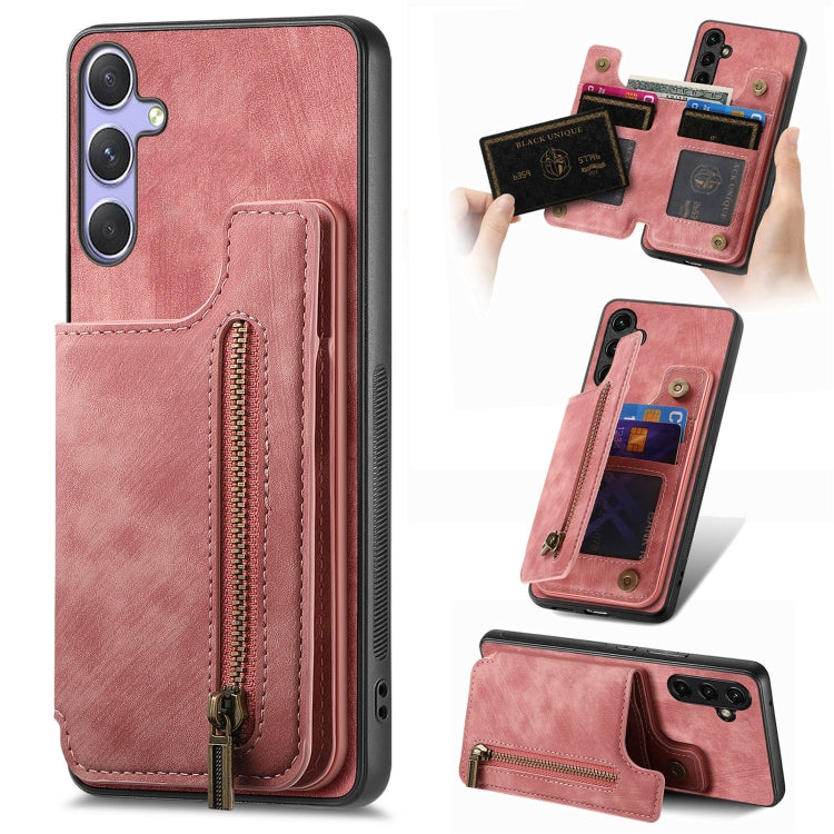 Custodia per telefono posteriore con cerniera in pelle retrò, For Samsung Galaxy A36, For Samsung Galaxy S25 5G, For Samsung Galaxy S25+ 5G, For Samsung Galaxy S25 Ultra 5G