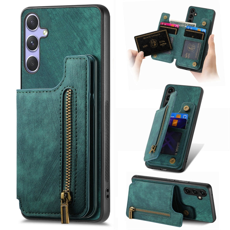 Custodia per telefono posteriore con cerniera in pelle retrò, For Samsung Galaxy A36, For Samsung Galaxy S25 5G, For Samsung Galaxy S25+ 5G, For Samsung Galaxy S25 Ultra 5G