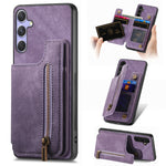 Custodia per telefono posteriore con cerniera in pelle retrò, For Samsung Galaxy A36, For Samsung Galaxy S25 5G, For Samsung Galaxy S25+ 5G, For Samsung Galaxy S25 Ultra 5G