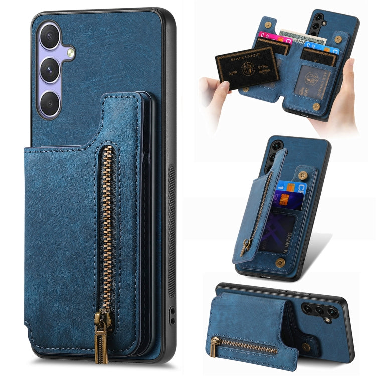 Custodia per telefono posteriore con cerniera in pelle retrò, For Samsung Galaxy A36, For Samsung Galaxy S25 5G, For Samsung Galaxy S25+ 5G, For Samsung Galaxy S25 Ultra 5G