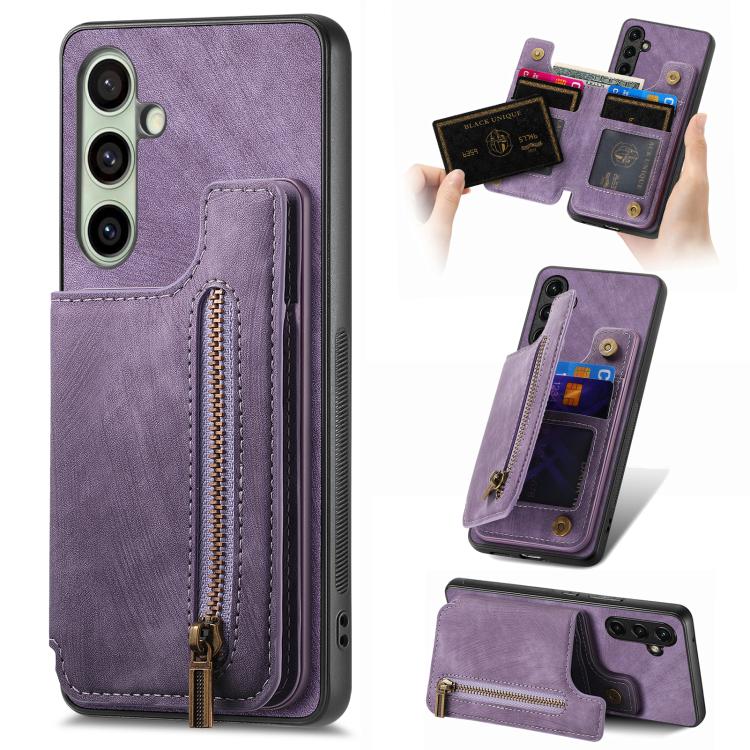 Custodia per telefono posteriore con cerniera in pelle retrò, For Samsung Galaxy A57 5G, For Samsung Galaxy A37 5G, For Samsung Galaxy S25 Edge 5G, For Samsung Galaxy A56 5G