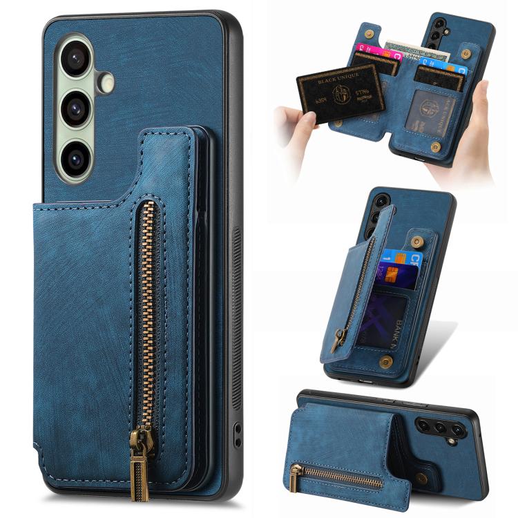 Custodia per telefono posteriore con cerniera in pelle retrò, For Samsung Galaxy A57 5G, For Samsung Galaxy A37 5G, For Samsung Galaxy S25 Edge 5G, For Samsung Galaxy A56 5G