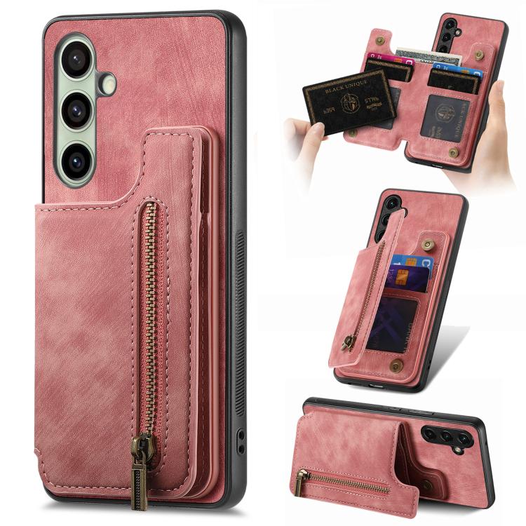 Custodia per telefono posteriore con cerniera in pelle retrò, For Samsung Galaxy A36, For Samsung Galaxy S25 5G, For Samsung Galaxy S25+ 5G, For Samsung Galaxy S25 Ultra 5G