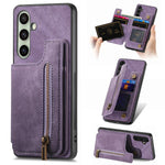 Custodia per telefono posteriore con cerniera in pelle retrò, For Samsung Galaxy A36, For Samsung Galaxy S25 5G, For Samsung Galaxy S25+ 5G, For Samsung Galaxy S25 Ultra 5G