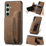 Custodia per telefono posteriore con cerniera in pelle retrò, For Samsung Galaxy A36, For Samsung Galaxy S25 5G, For Samsung Galaxy S25+ 5G, For Samsung Galaxy S25 Ultra 5G