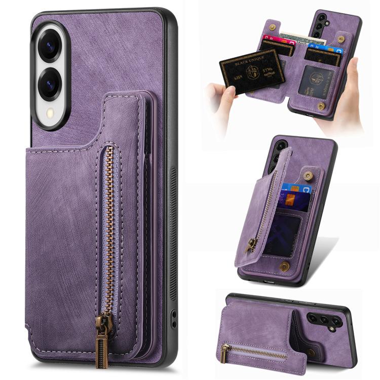 Custodia per telefono posteriore con cerniera in pelle retrò, For Samsung Galaxy A57 5G, For Samsung Galaxy A37 5G, For Samsung Galaxy S25 Edge 5G, For Samsung Galaxy A56 5G