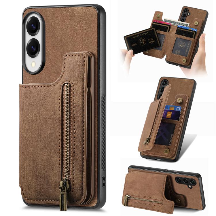 Custodia per telefono posteriore con cerniera in pelle retrò, For Samsung Galaxy A57 5G, For Samsung Galaxy A37 5G, For Samsung Galaxy S25 Edge 5G, For Samsung Galaxy A56 5G