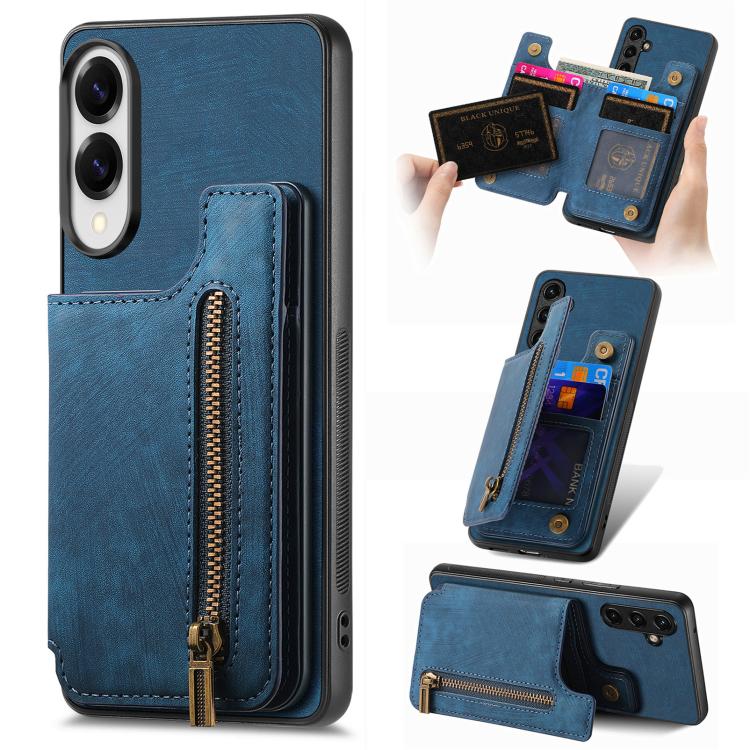 Custodia per telefono posteriore con cerniera in pelle retrò, For Samsung Galaxy A57 5G, For Samsung Galaxy A37 5G, For Samsung Galaxy S25 Edge 5G, For Samsung Galaxy A56 5G