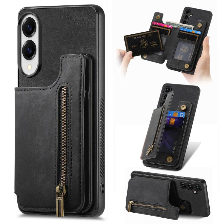Custodia per telefono posteriore con cerniera in pelle retrò, For Samsung Galaxy A57 5G, For Samsung Galaxy A37 5G, For Samsung Galaxy S25 Edge 5G, For Samsung Galaxy A56 5G