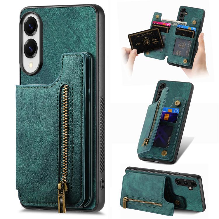 Custodia per telefono posteriore con cerniera in pelle retrò, For Samsung Galaxy A57 5G, For Samsung Galaxy A37 5G, For Samsung Galaxy S25 Edge 5G, For Samsung Galaxy A56 5G