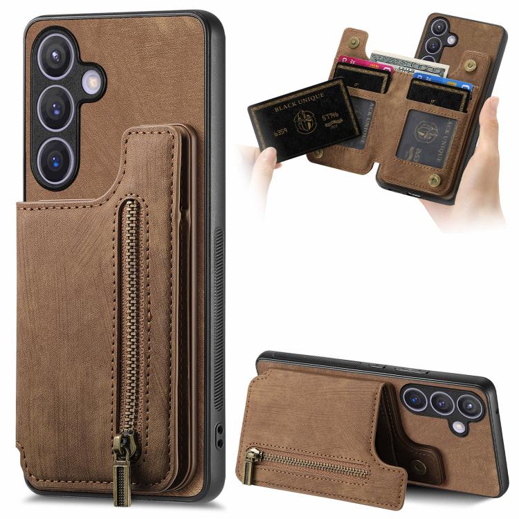 Custodia per telefono posteriore con cerniera in pelle retrò, For Samsung Galaxy A57 5G, For Samsung Galaxy A37 5G, For Samsung Galaxy S25 Edge 5G, For Samsung Galaxy A56 5G