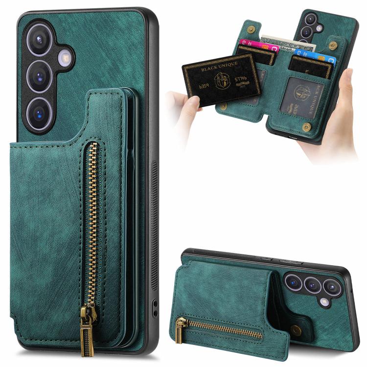 Custodia per telefono posteriore con cerniera in pelle retrò, For Samsung Galaxy A57 5G, For Samsung Galaxy A37 5G, For Samsung Galaxy S25 Edge 5G, For Samsung Galaxy A56 5G