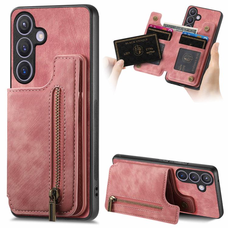 Custodia per telefono posteriore con cerniera in pelle retrò, For Samsung Galaxy A57 5G, For Samsung Galaxy A37 5G, For Samsung Galaxy S25 Edge 5G, For Samsung Galaxy A56 5G