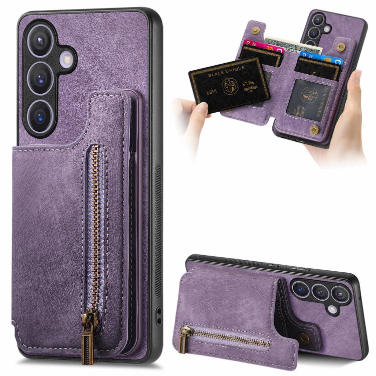 Custodia per telefono posteriore con cerniera in pelle retrò, For Samsung Galaxy A57 5G, For Samsung Galaxy A37 5G, For Samsung Galaxy S25 Edge 5G, For Samsung Galaxy A56 5G