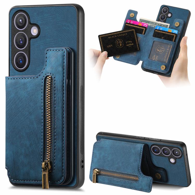 Custodia per telefono posteriore con cerniera in pelle retrò, For Samsung Galaxy A57 5G, For Samsung Galaxy A37 5G, For Samsung Galaxy S25 Edge 5G, For Samsung Galaxy A56 5G
