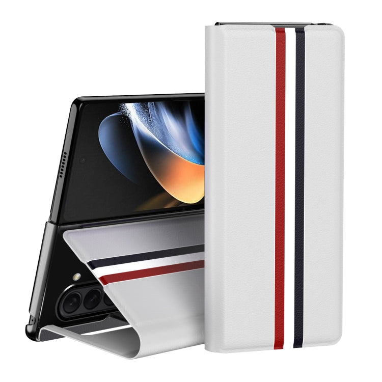 Custodia per telefono posteriore in PU con trama litchi con supporto, For Galaxy Z Fold8 Ultra 5G, For Galaxy Z Fold7 5G, For Galaxy Z Fold6 5G