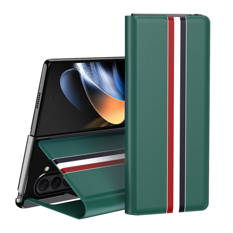 Custodia per telefono posteriore in PU con trama litchi con supporto, For Galaxy Z Fold8 Ultra 5G, For Galaxy Z Fold7 5G, For Galaxy Z Fold6 5G