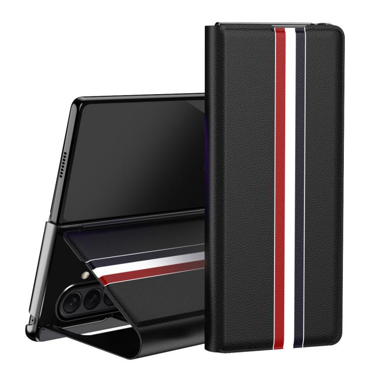 Custodia per telefono posteriore in PU con trama litchi con supporto, For Galaxy Z Fold8 Ultra 5G, For Galaxy Z Fold7 5G, For Galaxy Z Fold6 5G