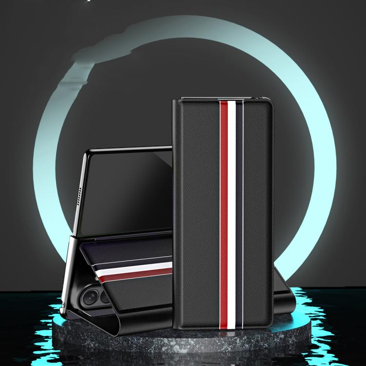 Custodia per telefono posteriore in PU con trama litchi con supporto, For Galaxy Z Fold8 Ultra 5G, For Galaxy Z Fold7 5G, For Galaxy Z Fold6 5G