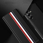Custodia per telefono posteriore in PU con trama litchi con supporto, For Galaxy Z Fold8 Ultra 5G, For Galaxy Z Fold7 5G, For Galaxy Z Fold6 5G
