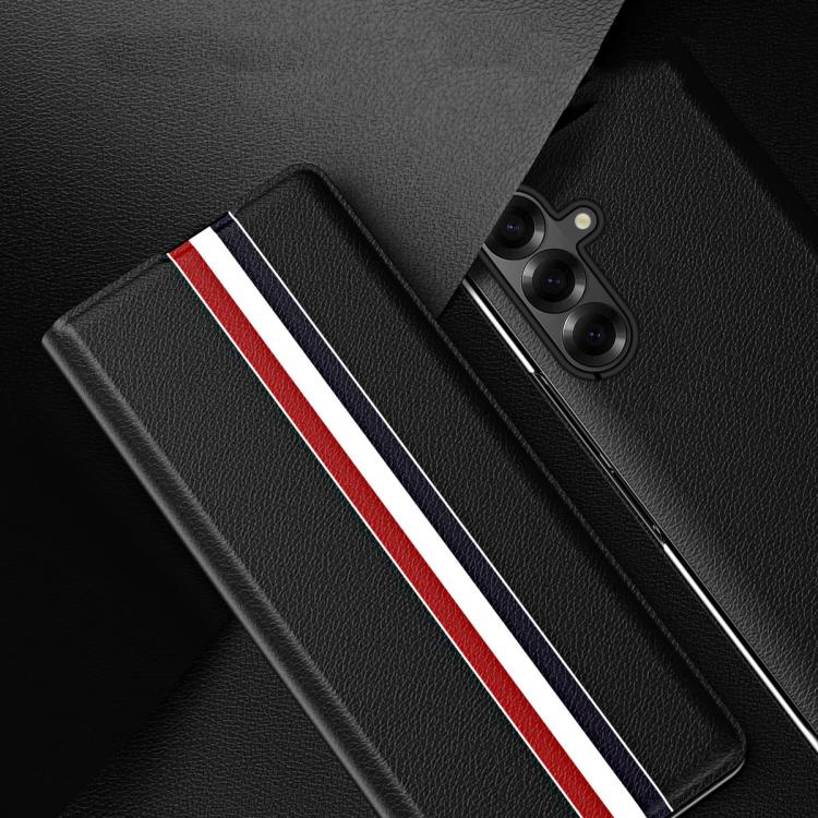 Custodia per telefono posteriore in PU con trama litchi con supporto, For Galaxy Z Fold8 Ultra 5G, For Galaxy Z Fold7 5G, For Galaxy Z Fold6 5G