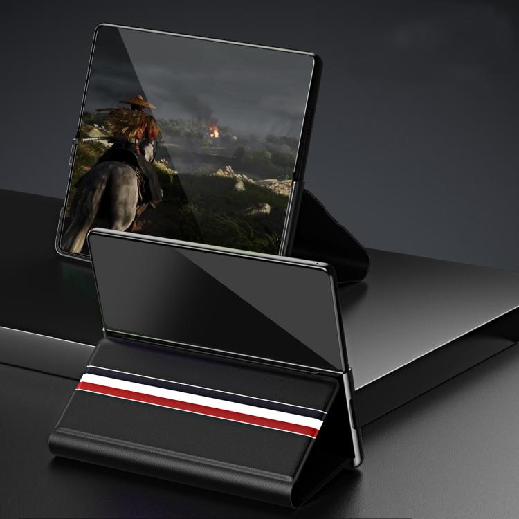 Custodia per telefono posteriore in PU con trama litchi con supporto, For Galaxy Z Fold8 Ultra 5G, For Galaxy Z Fold7 5G, For Galaxy Z Fold6 5G