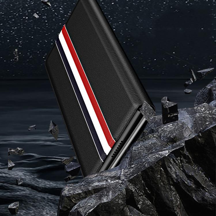Custodia per telefono posteriore in PU con trama litchi con supporto, For Galaxy Z Fold8 Ultra 5G, For Galaxy Z Fold7 5G, For Galaxy Z Fold6 5G