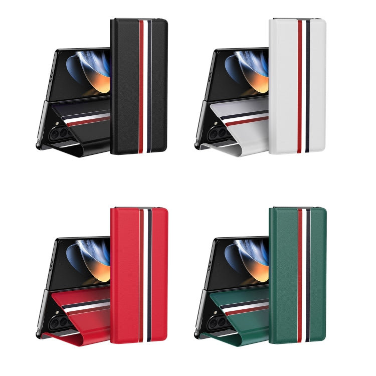 Custodia per telefono posteriore in PU con trama litchi con supporto, For Galaxy Z Fold8 Ultra 5G, For Galaxy Z Fold7 5G, For Galaxy Z Fold6 5G