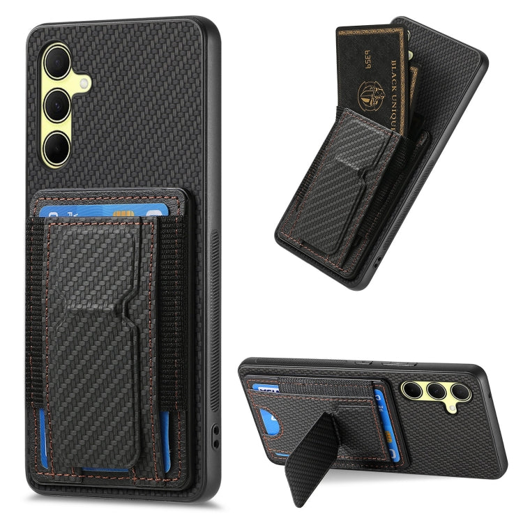 Custodia con borsa elastica per carte e supporto pieghevole in fibra di carbonio